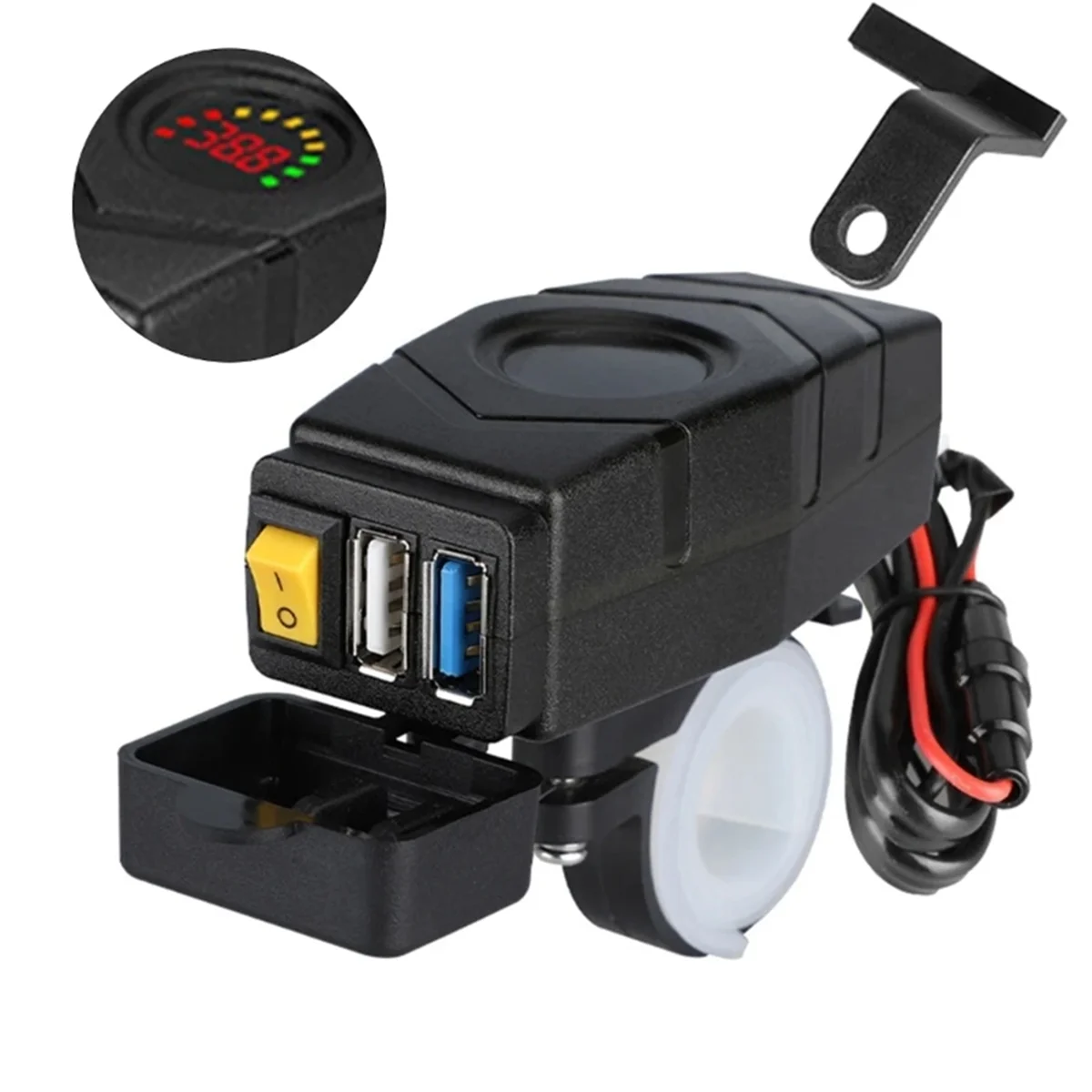 C1FB 20-80V E-Bike Handlebar USB Charger 24V 36V 48V 60V QC3.0 Quick Charger Adapter Red Light