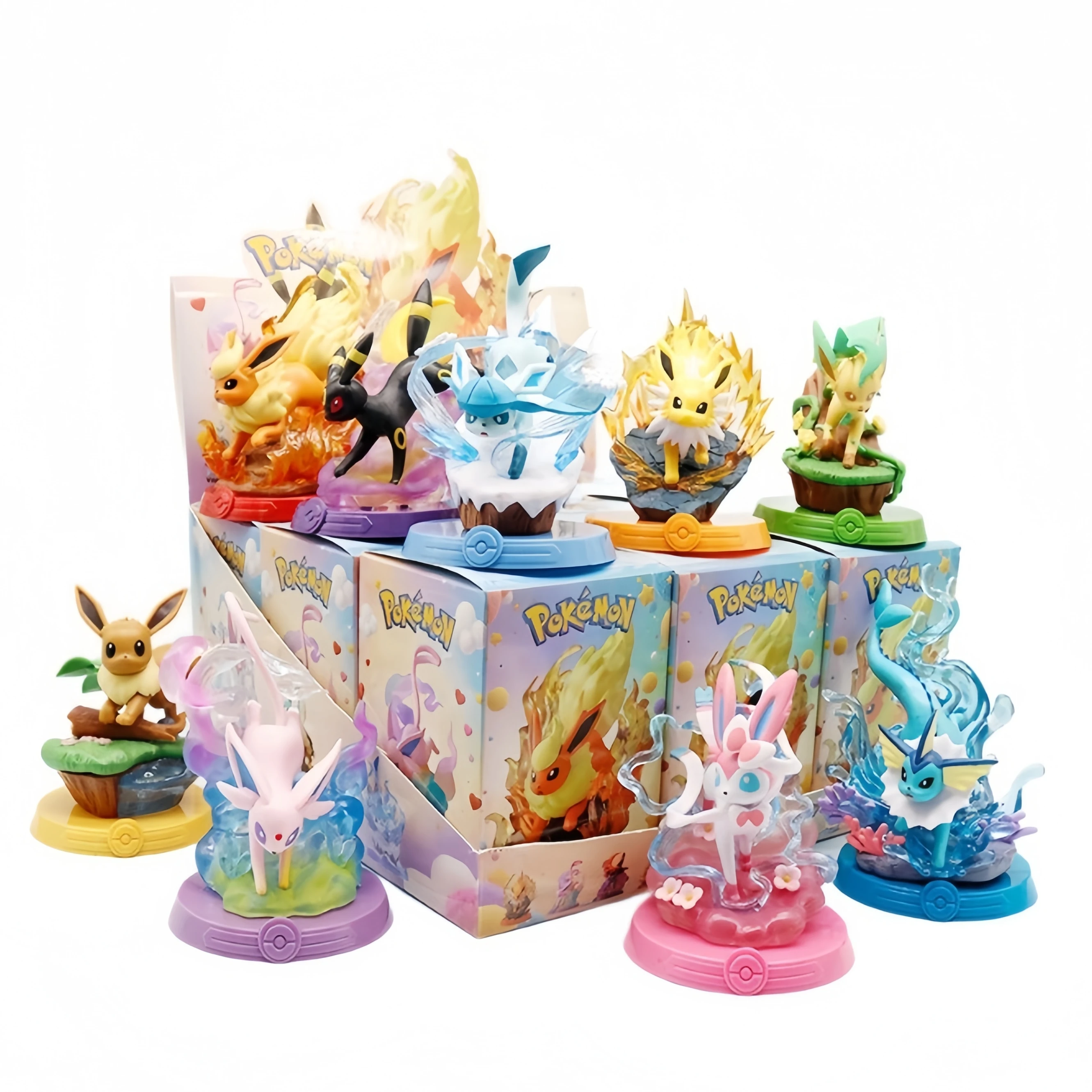 Anime Pokemon Funism Adventure Eevee Family Suit Blind Box Jolteon Sylveon Actionfigur Sammlung Modell Kinderspielzeug Geschenk Replik