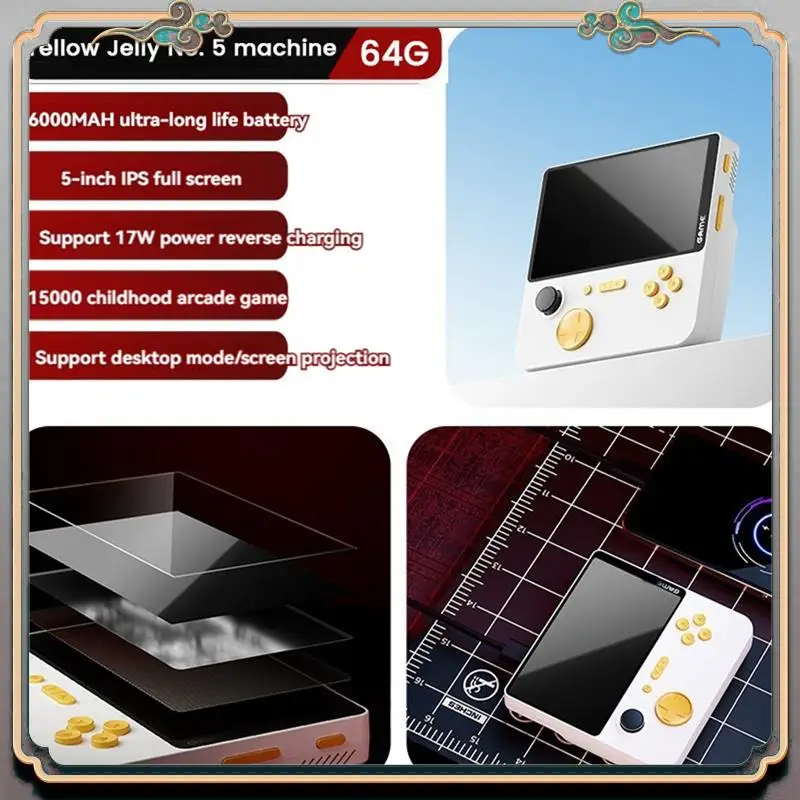 A46M-E5 Handheld Video Game Console 64G 15000 Games 5Inch HD Retro Game Console 6000Mah Support 13 Emulators