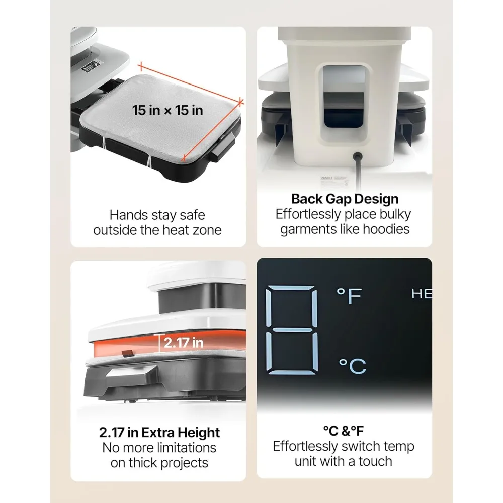Auto Heat Press Machine, 15 x 15 inch, T-Shirt Press Machine with Auto Release and Adjustable Pressure, Digital Display, Rapid