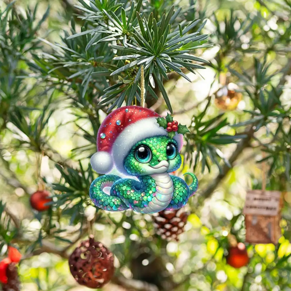 Christmas decorations snake Christmas tree ornament flat 2D acrylic cartoon snake pendant festive Santa hat ornament for New Year car decor
