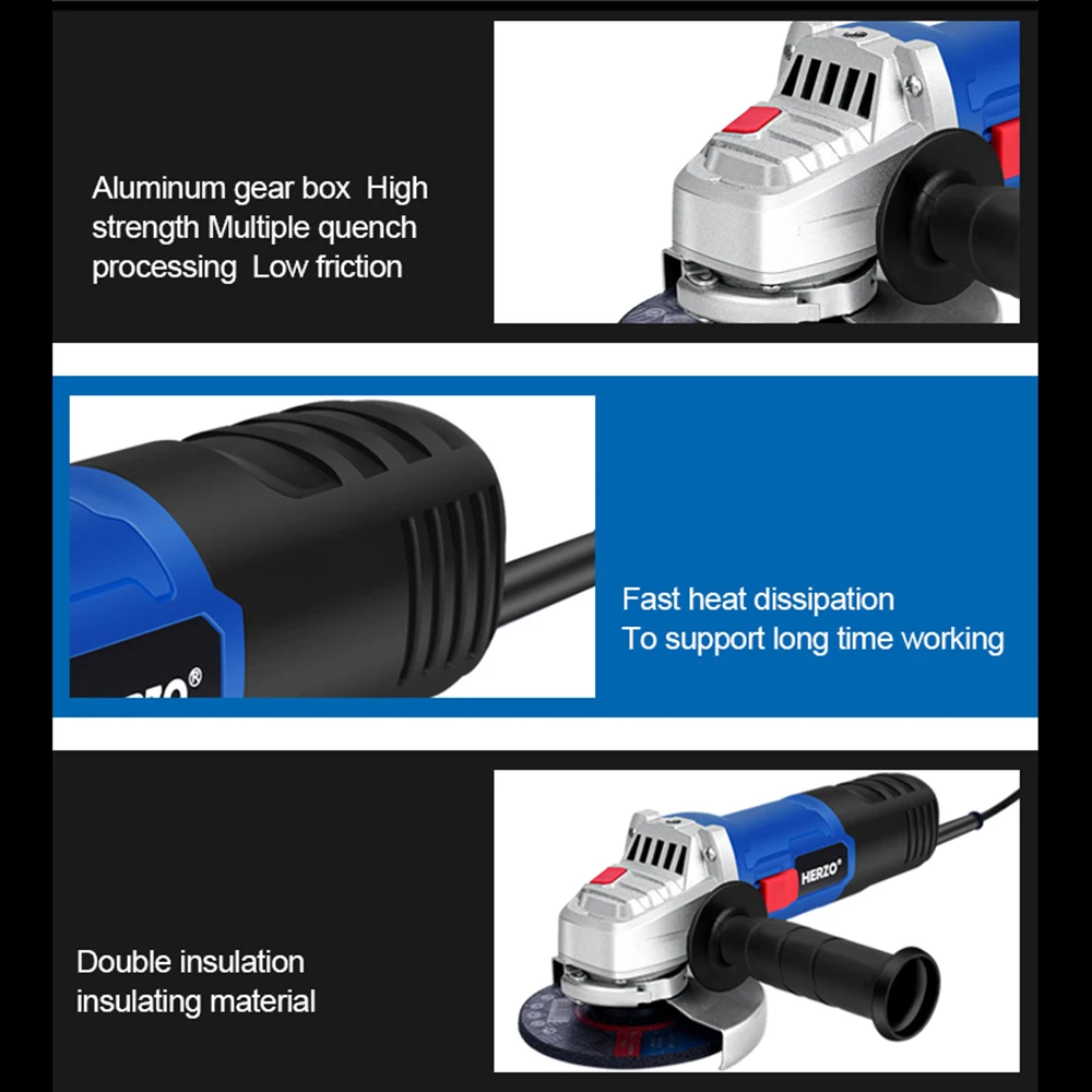 HERZO 5inch Angle Grinder with Dust Shroud 2pcs Grinding Kit DIY Dustless Tools 3