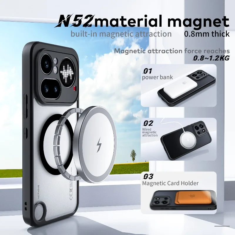 Acrylic Matte Case with 360° Rotating Magnetic Bracket Stand - Durable Hard Shell Back Cover