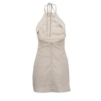 Robe de plage dos nu en coton et lin pour femmes, tenue décontractée, simple, sexy, en fibre, pour l'été 6