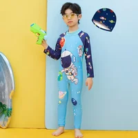 Spring Autumn Baby Boy Girl One Piece Swimsuit Hat 2 Pcs Set Children Swimwear Cartoon Dinosaur Shark Unicorn Suit Kid Beachwear 3