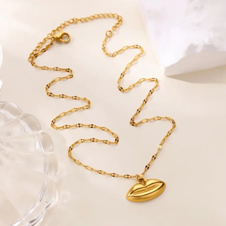 Geometric Lips Necklaces Gold Color Stainless Steel Pendant Necklace For Women