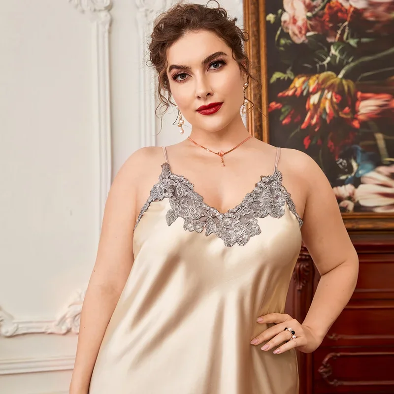 1XL~5XL Oversized Pajamas and Slip Dresses Thin Summer Pajamas Long Imitation Silk Casual Loungewear Thin Summer Pajamas
