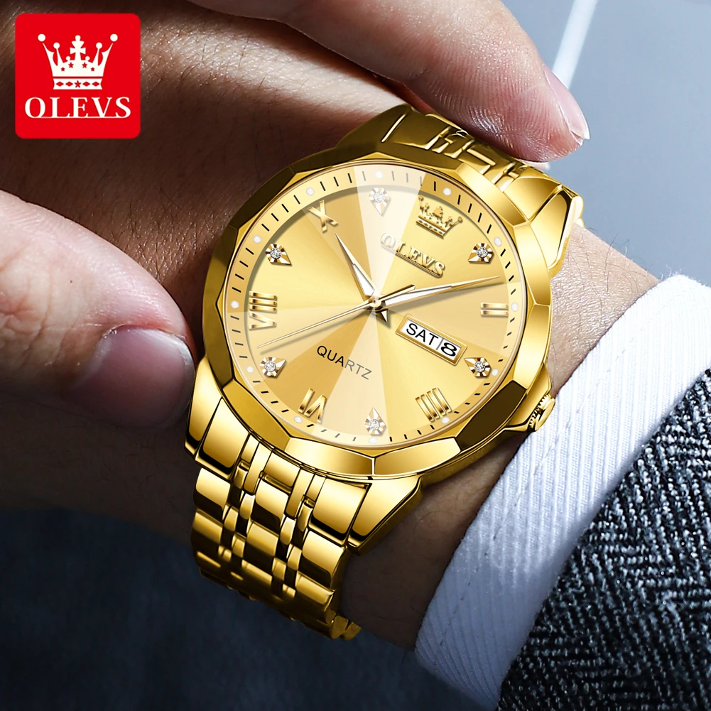 OLEVS New Fashion Gold Watches Men's Stainless Steel Top Brand Luxury Waterproof Men Quartz Wristwatches Relogio Masculino