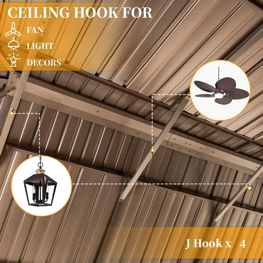 14'x24' Hardtop Gazebo,Galvanized Steel Double Roof Gazebos with Aluminum Frame, Permanent Metal Pavilion, Gazebos 6