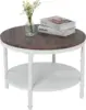 VINGLI 25.6" Dark Walnut White Round Farmhouse Coffee Table, 2-Tier Storage Wood Center Circle Accent Table for Living Room, Bed 6