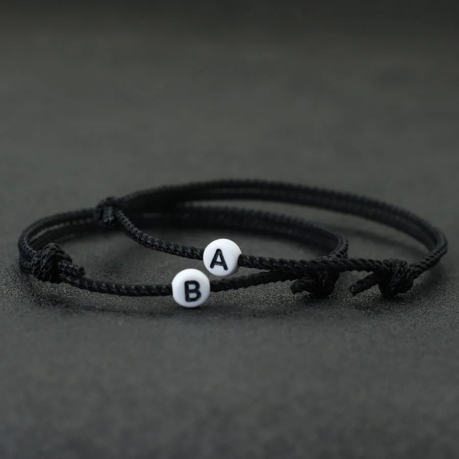 Handmade Black String Unisex Bracelet with Adjustable Closure