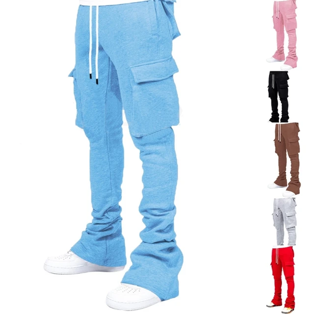 Mens Drawstring Waist Jogger Pants Solid Color Pile Up Stacked Cargo Pants Workout Running Sweatpants with Multi Pockets 1