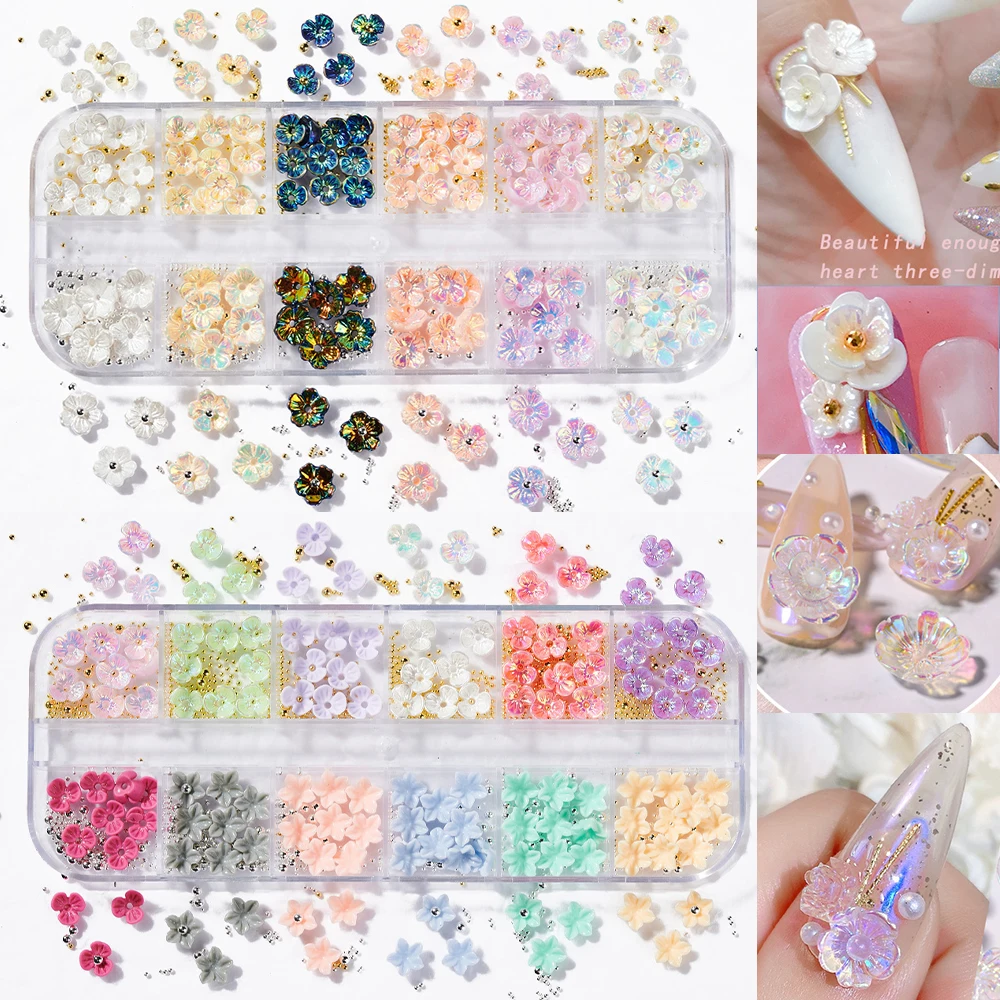 3d Acrylic Flower Nail Art Decorations Gold Silver Beads Color