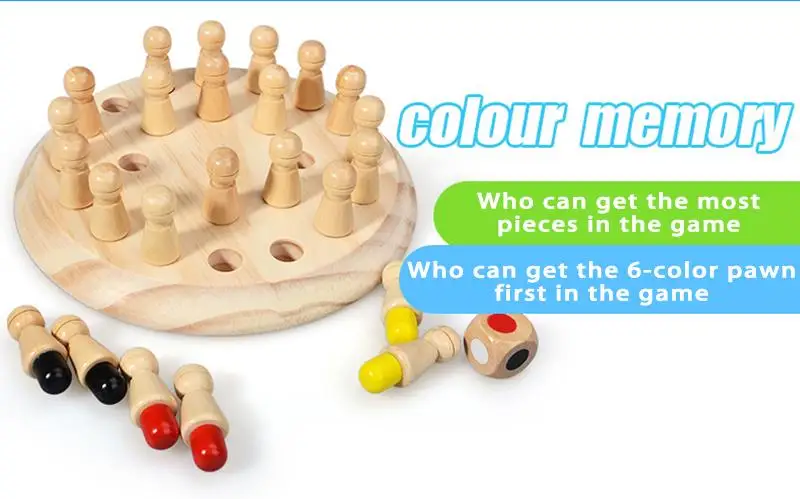 Montessori trä memory spel schackbräde för barn_voghion.com
