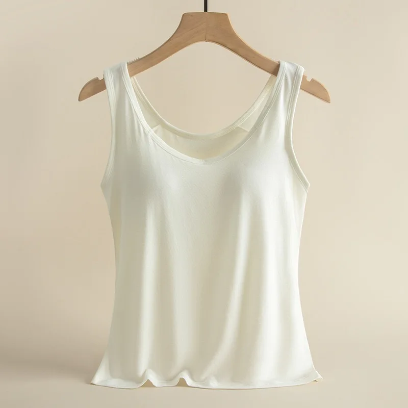 1pcs Women's Vest Tops Round Neck Vests Solid Color Padded Slim Fit Tank Tops Sexy Feminino Casual Tank Tops With Built In Bras 6