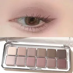 12 - Color Soft Matte Eyeshadow Palette - High - Pigment Grey, Pink, Wine Red, and Brown Shades for Eye Contouring and Daily Wear (Matte grey pink)