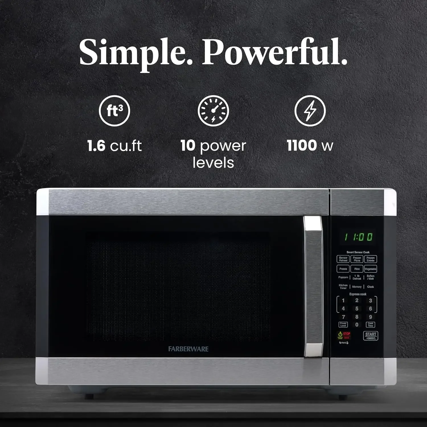 Countertop Microwave 1100 Watts, 1.6 cu ft - Smart Sensor Microwave Oven With LED Lighting and Child Lock - Perfect for Apartmen 2