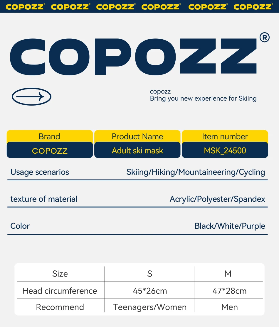 COPOZZ Winter-Skimaskenmütze für Herren und Damen, 2-in-1, warm, winddicht, Sturmhaube, Gesichtsmaske, Thermo-Fleece-Mütze, einfarbig, Ski-Strickmütze – Detail 1