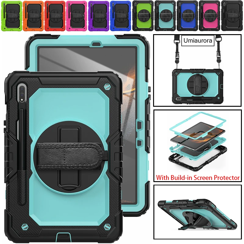 Per Samsung Tab S7 S8 S9 Fe Plus Sm-X810 X610 A7 A8 A9 + X200 X210 T220 P610 Custodia Per Tablet Rotazione Tracolla A Mano Copertura Dell'Armatura