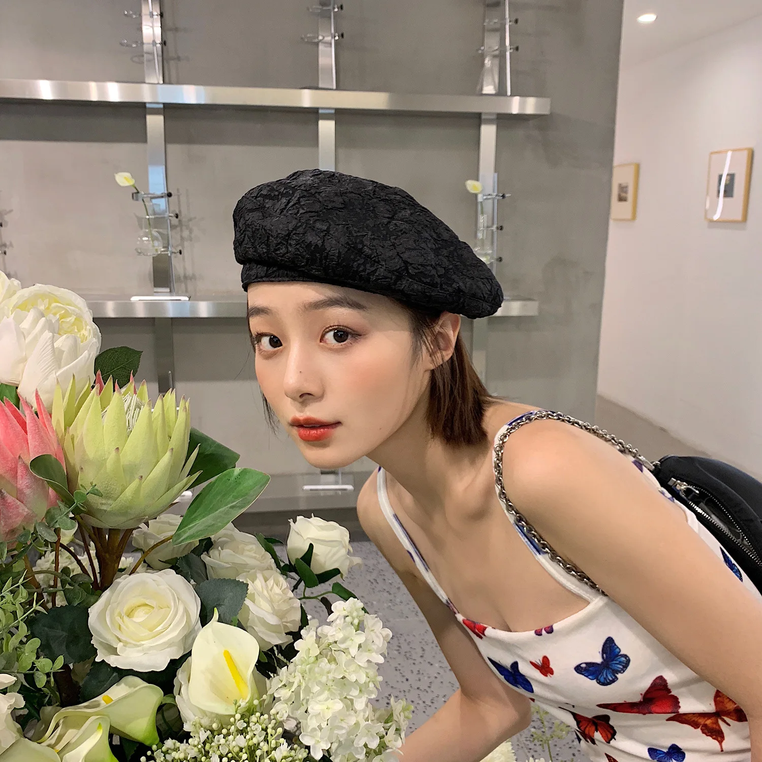 barrette hat mens French Summer Autumn Solid Color Pleated Lace Beret Female Cap Winter Autumn Spring Octagonal Hat Solid Top Quality Gift mens berets for sale Berets