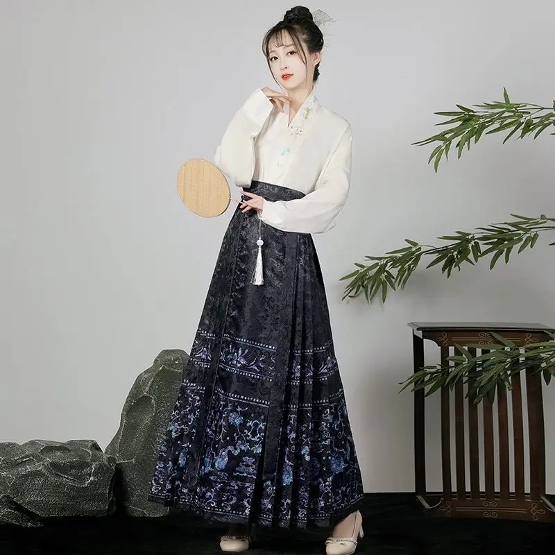 

Women's Embroidery Hanfu Horse Face Skirt Modern Clothes Improved Ming Dynasty Ancient Chinese Traditional Daily Wear