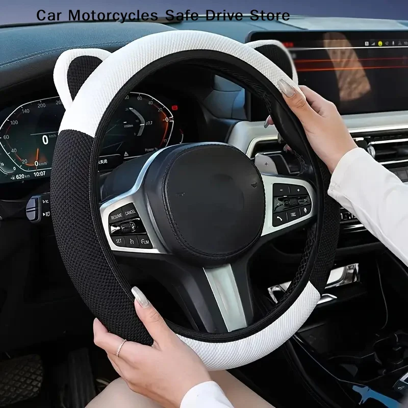 Cartoon Cat Ears Steering Wheel Cover - All-Season, Anti-Slip, Breathable & Wear-Resistant