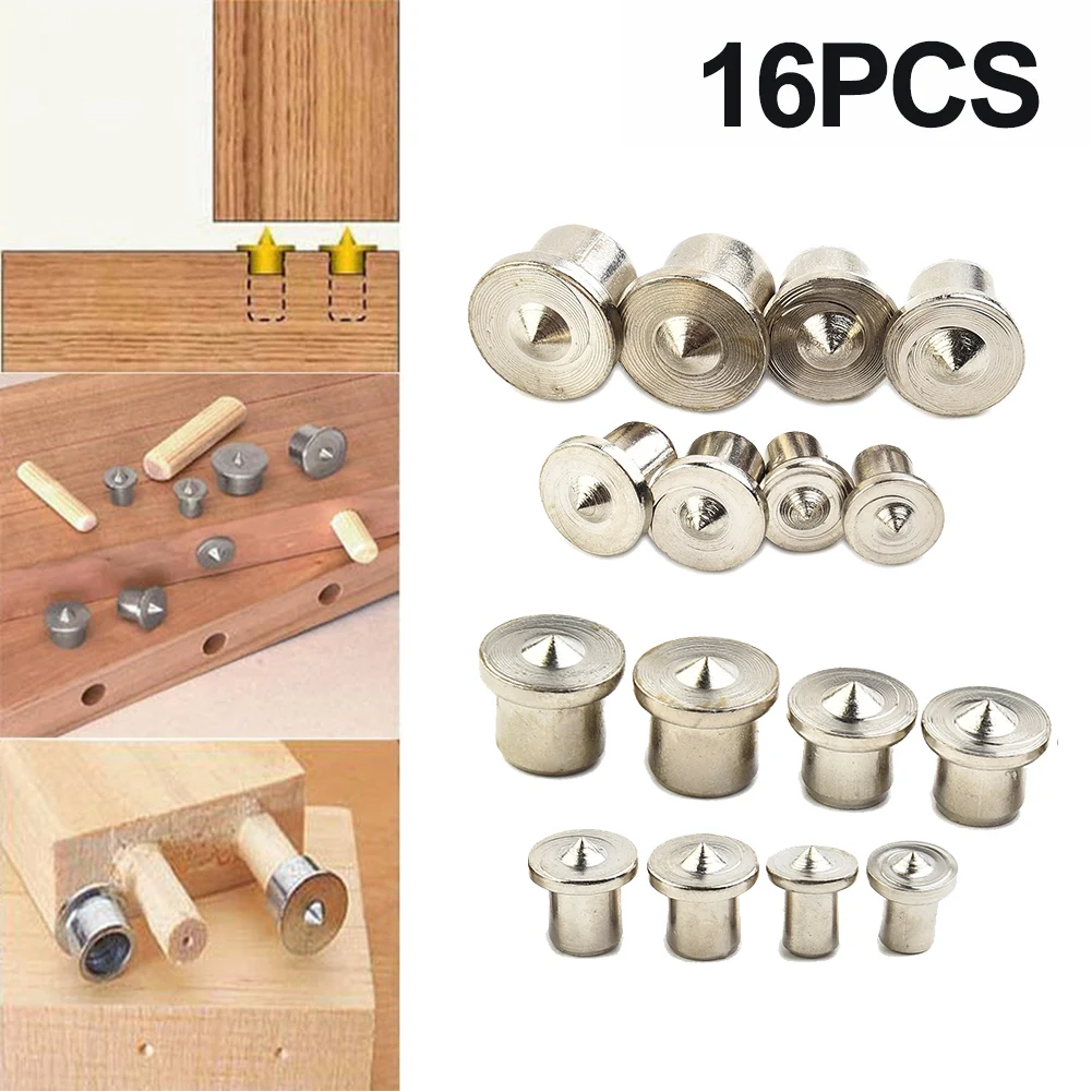 Wooden Dowel Pins 16pcs Dowel Centers Points Wood Timber Marker Hole Tenon Center Set Solid Hollow Locator Wooden Pin Center Punching Accessories