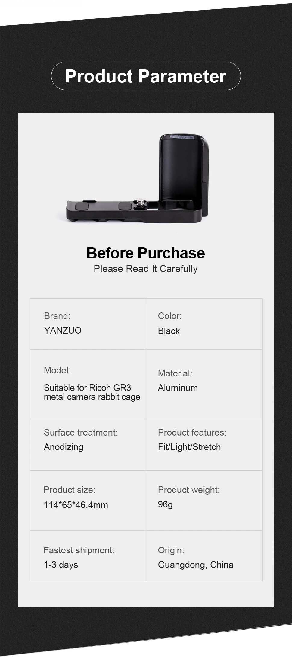 Aluminum Alloy Base Camera Handle for Ricoh GR3 GRIIIX Camera Grip Quick Install