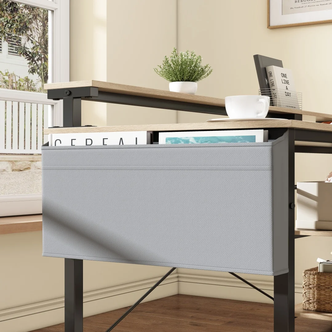 Eckschreibtisch mit Doppelablage L-förmig Computer Tisch mit Regal und Haken höhenverstellbar 140cm – Detail 5