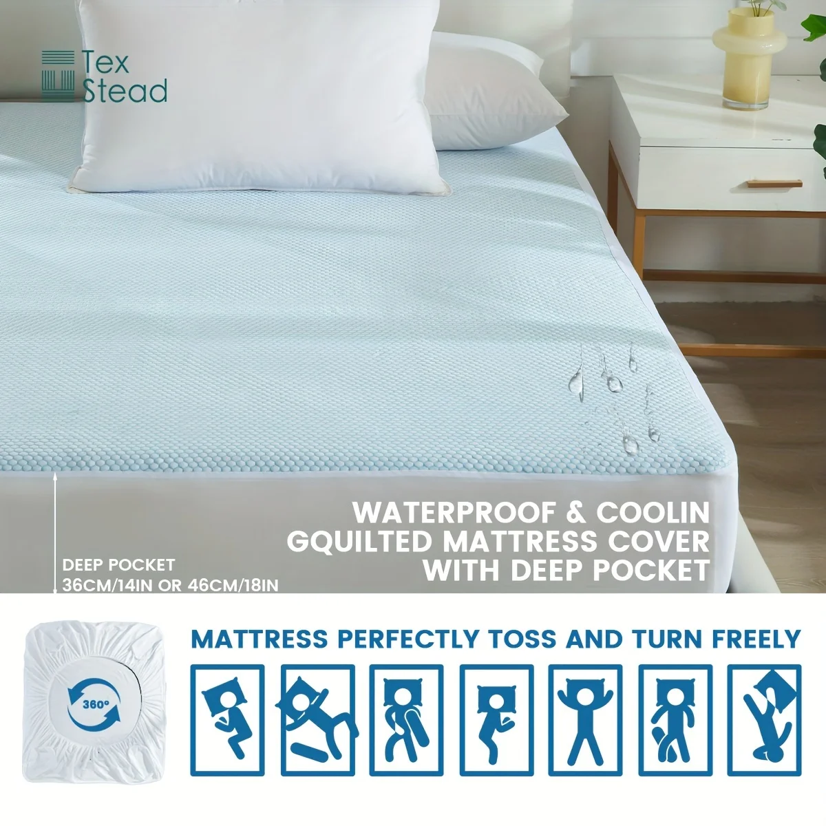 1 Pc Cooling fitted mattress topper waterproof fiitted sheet, Luxurious Soft for Hot Sleepers, Soft Fabric with Deep Pocket 6