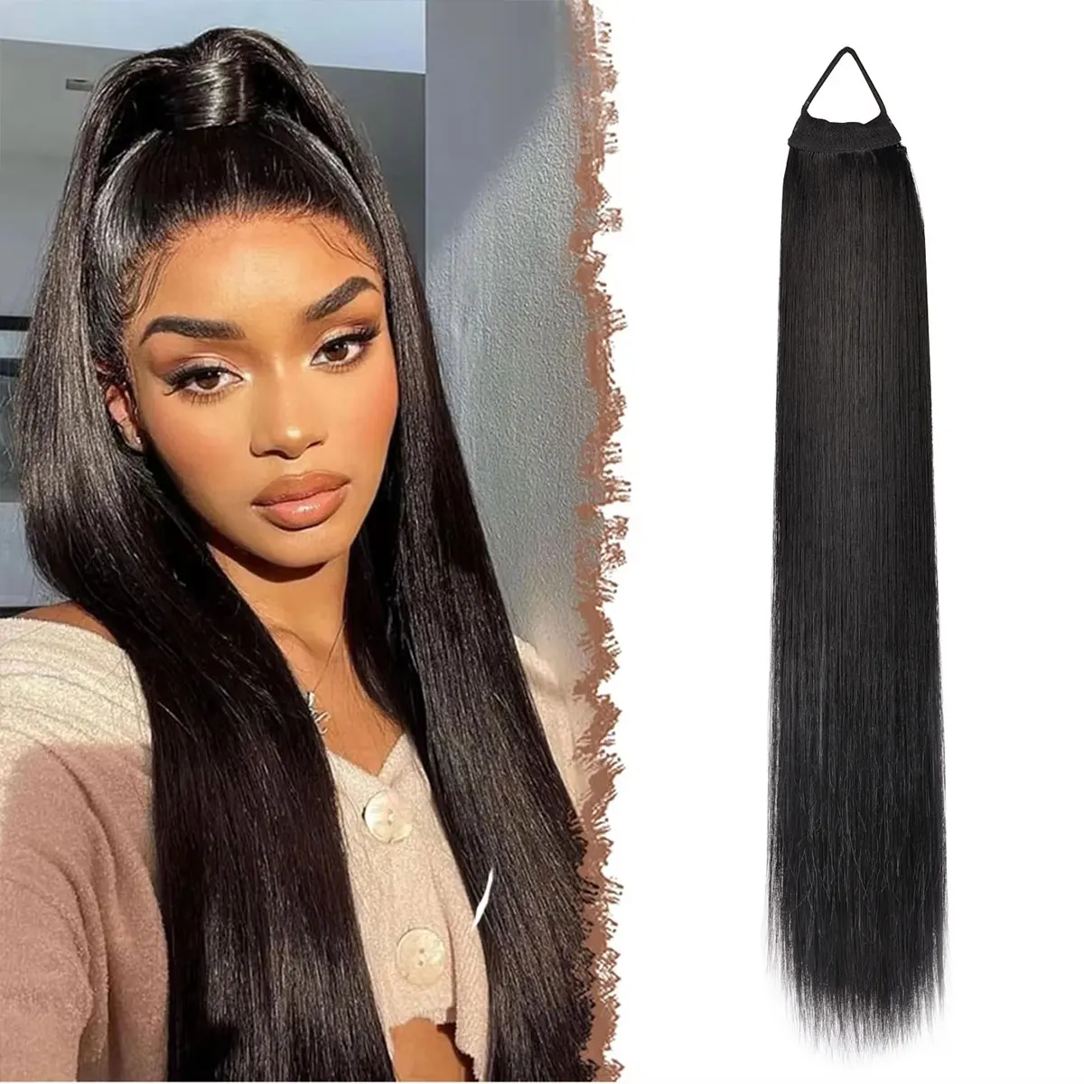Synthetic Ponytail Extensions Elastic Band Black Brown Ponytail Extension for Women 28inch Long Straight Soft Natural Pony Tails