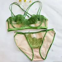 BANERDANNI Ensemble de soutien-gorge dos nu français sexy de luxe léger - Bralette minimiseur en maille transparente Lingerie en dentelle ultra-mince Vente en stock limitée 3