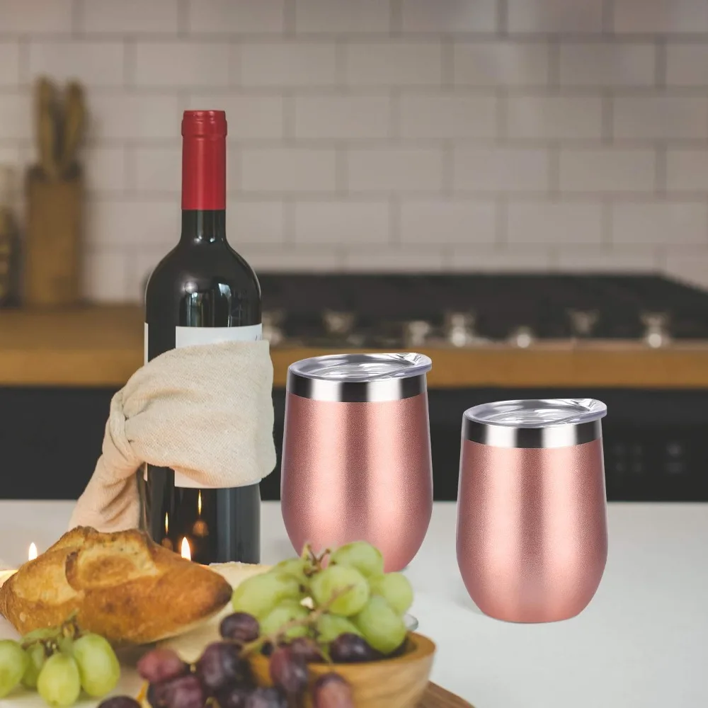 Stainless Steel Cup 12oz/360ml Stainless Steel Wine Glass with Lid Double Layer Insulated Leak-proof BPA Free Suitable for Coffee