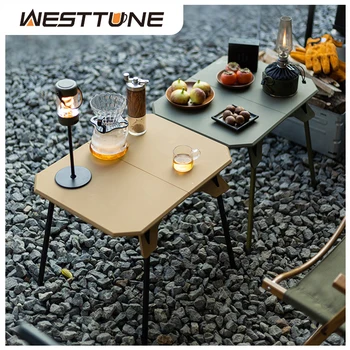 WESTTUNE Tavolo da campeggio esterno Tavolo ultraleggero a doppio scopo Tavolo pieghevole regolabile portatile per campeggio Picnic BBQ Pesca