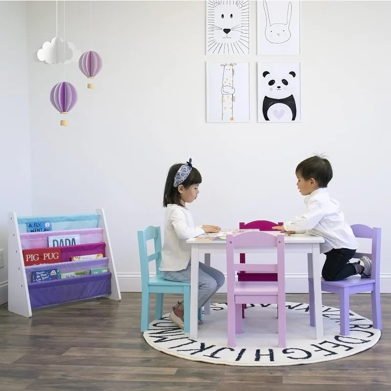 Table and Chair Set for Kids Humble Crew Tot Tutors Wood Table & 4 Chairs Set