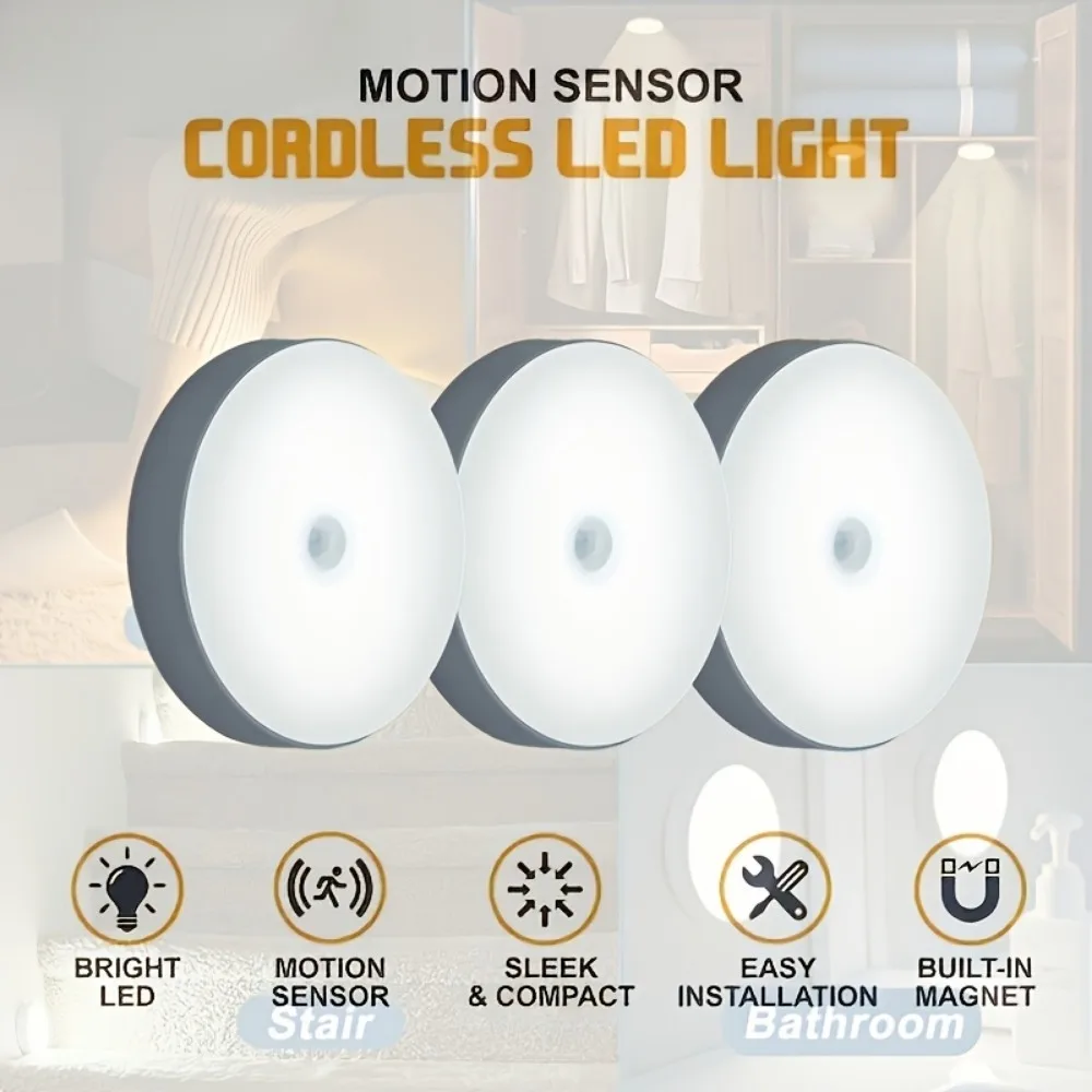 2pcs Night Light Magnetic Step Light, Indoor USB Rechargeable Smart Motion Sensor Light, 120° Wide Sensing Range, Charging Cable 2pcs Night Light Magnetic Step Light, Indoor USB Rechargeable Smart Motion Sensor Light, 120° Wide Sensing Range, Charging Cable