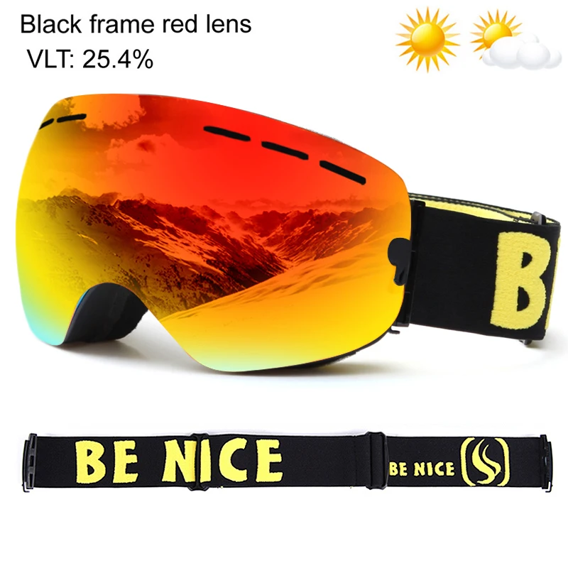UV400 Anti-fog Double Layers Ski Goggles Big Lens Ski Mask Glasses Skiing Snow Snowboard Eyewear Mirror Polarize Goggles Adults 2