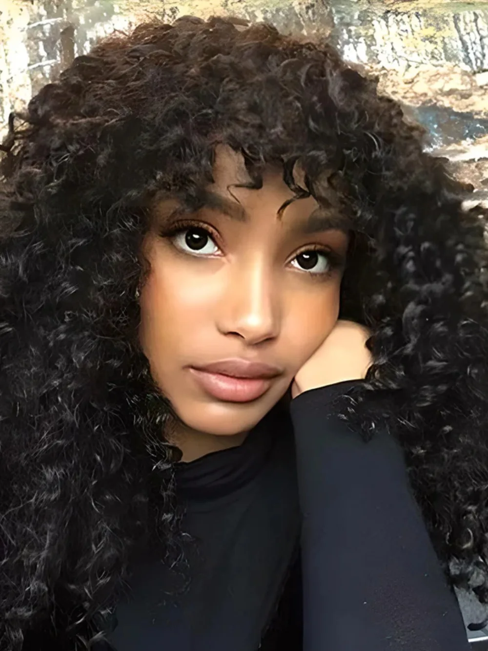 

Bouncy Curly Human Hair Wigs With Bangs Short Brazilian Remy Hair Machine Made Bob Wig Glueless 180% Density For Black Women