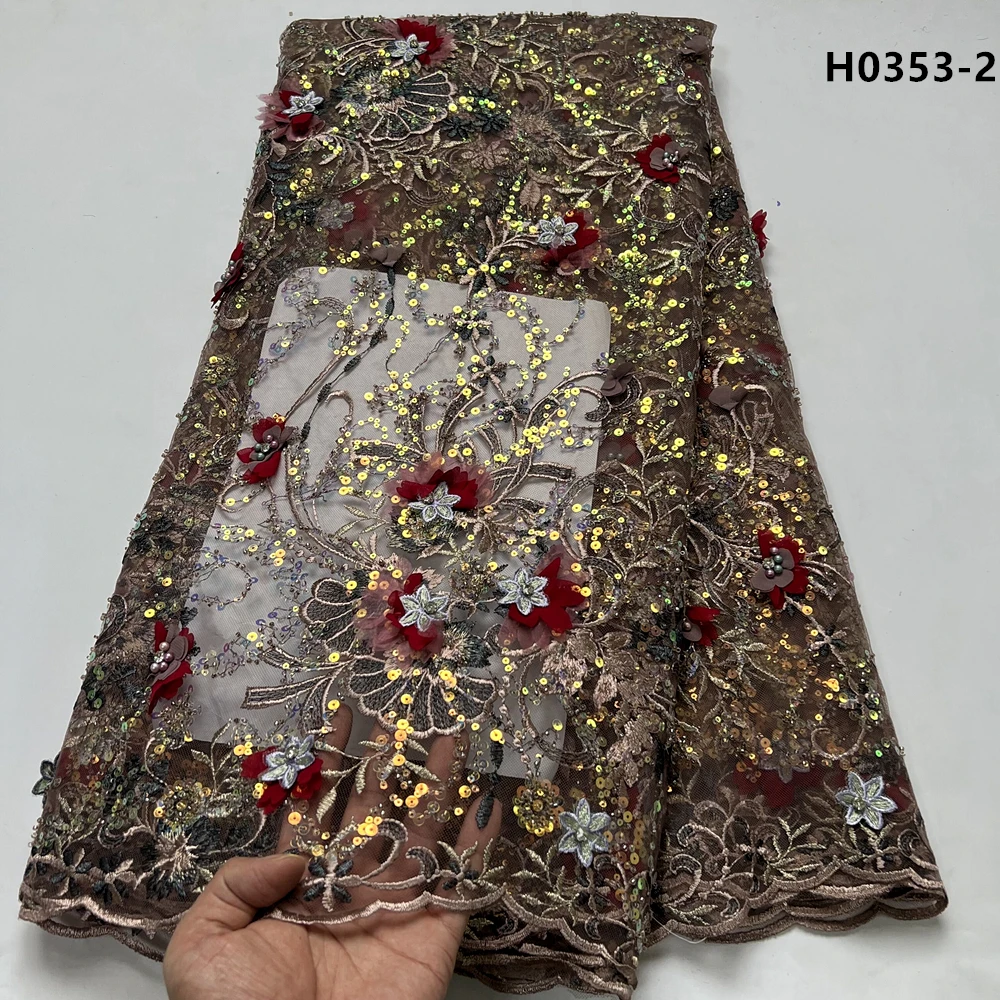 

Африканская кружевная сетчатая ткань с блестками, 5 ярдов, вышивка из бисера для женских свадебных платьев, нигерийские Ткани, материалы для метров