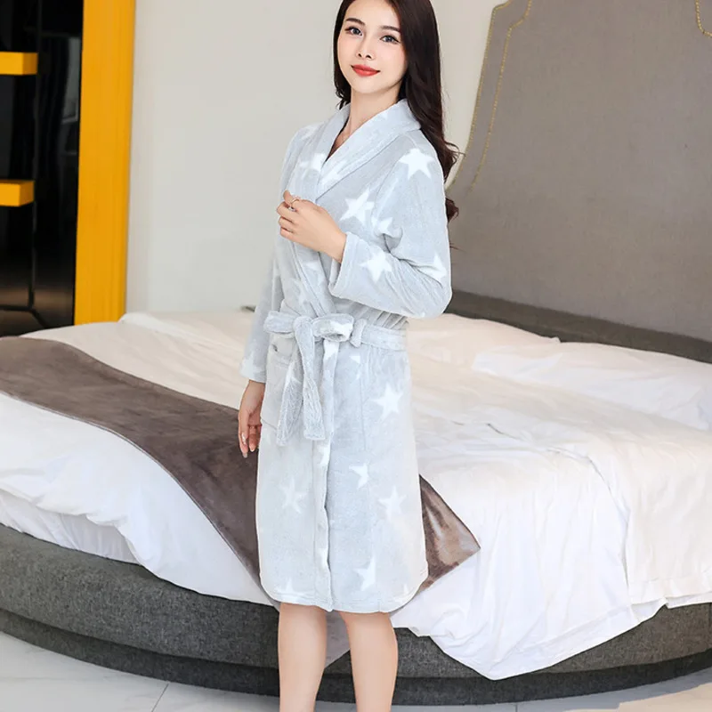 

Flannel Bathrobes Women Fleece Robe Thermal Warm Thicken Winter Autumn Sleepwear Robes Home Clothes Lady Womens Nightwear Pajama