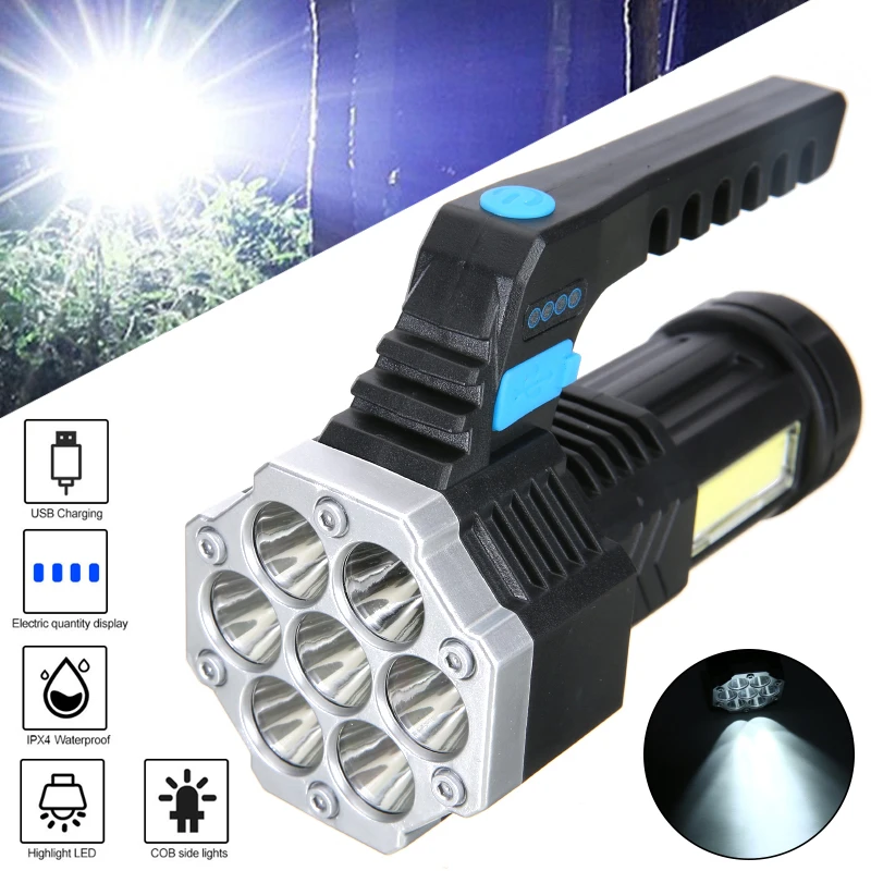 

XPE+COB LED Searchlight Flashlight Waterproof Work Light Spotlight USB Rechargeable Lighting Lamps Camping Hiking Torch Lamp