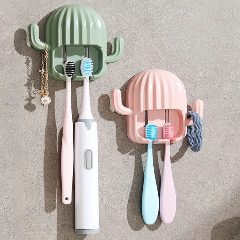 Toothbrush Holder Household Wall Self-adhesive Seamless Cactus Storage Rack Shaver Organizer Drain Shelf Bathroom Accessories 5