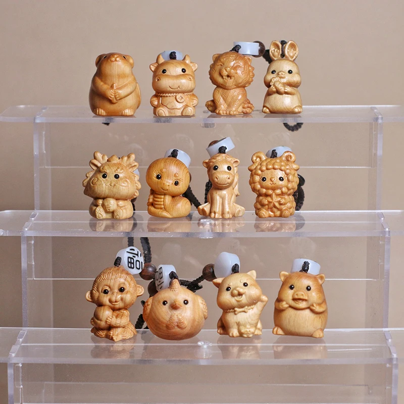 1PCS Holz Carving Kawaii Sternzeichen Schlüsselbund Niedlichen Tier Tasche Anhänger Auto Hängende Dekoration Handy Kette DIY Zubehör