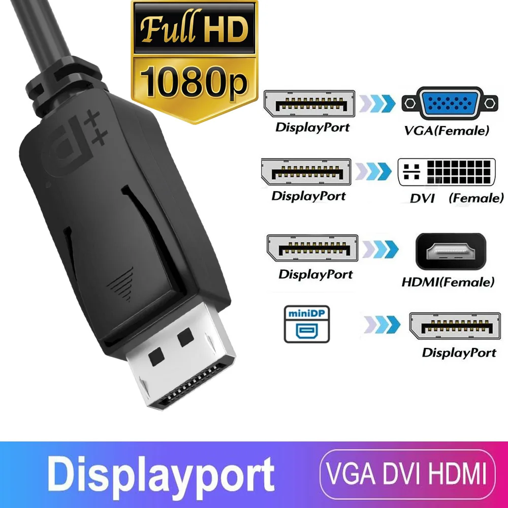DP to VGA cable adapter Displayport to VGA HDMI DVI DP converter adapter cable For HP Dell Asus Lenovo PC laptop