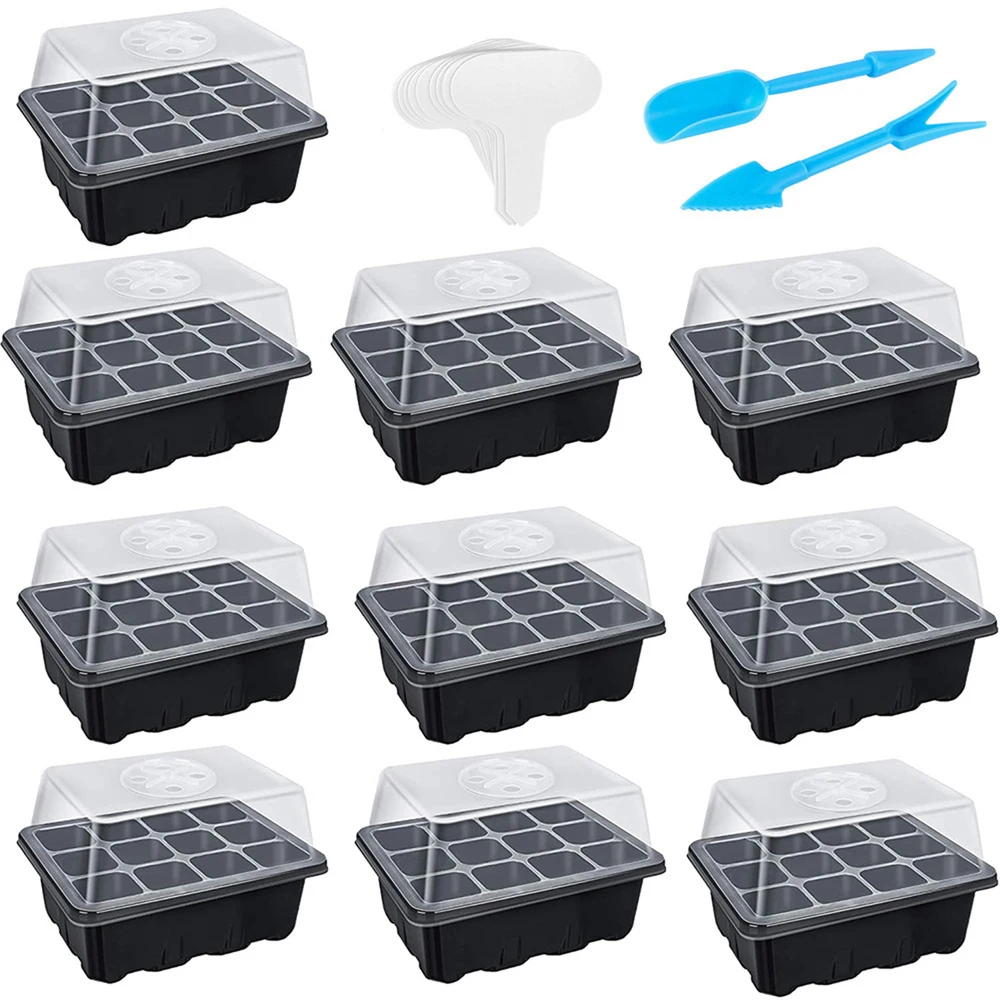 13pcs Plant Germination Tray Set 12 Cells Seedling Starter Trays Kit with Humidity Lid and Base for Greenhouse Seed Germination