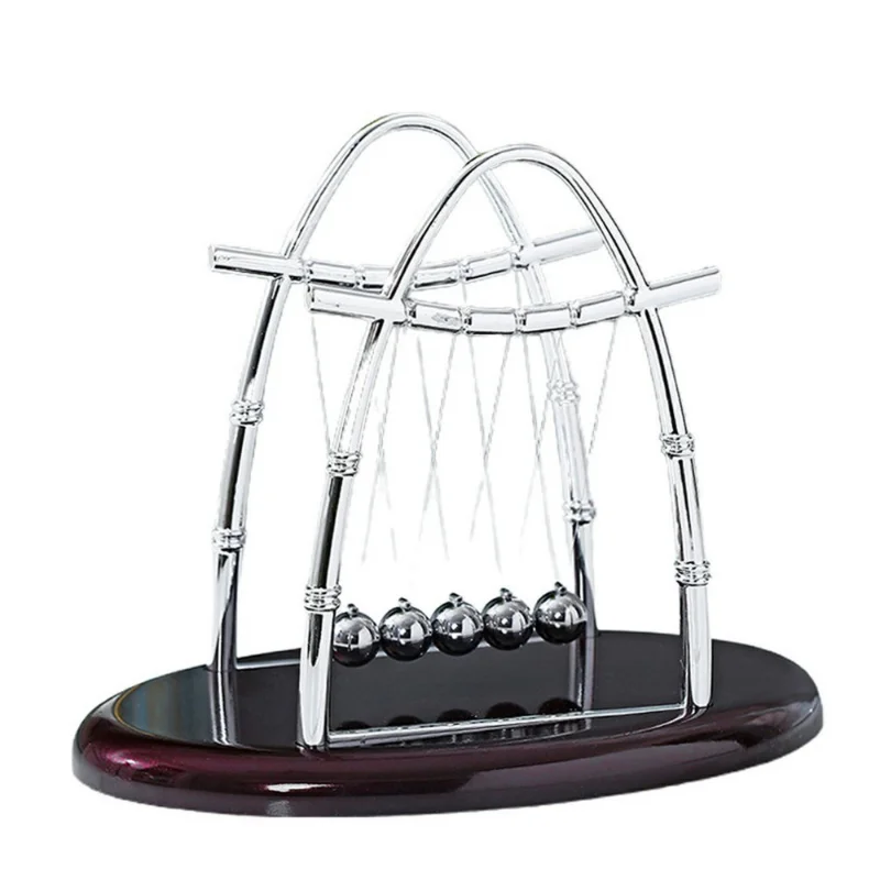 Péndulo De Newton De Metal Con 5 Bolas De Hierro Y Base De Madera De Abedul - Juguete Educativo De Física Y Decoración De Escritorio