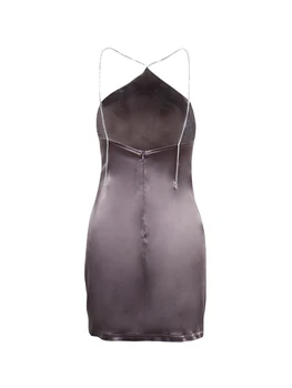 Women s Summer Short Skinny Clubwear Dress Solid Color Sleeveless Chain Hanging Neck Dress 2
