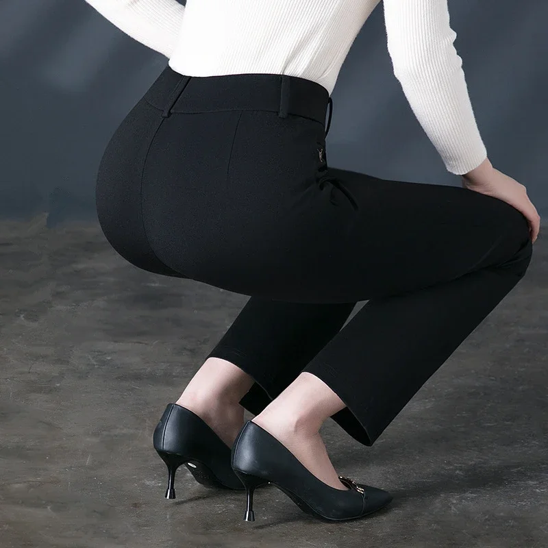 Black Women's High Waist Stretch Suit Pants, Fashion Slim Trousers, Purple Green Brown Pantalones, Asian Size M-6XL 2