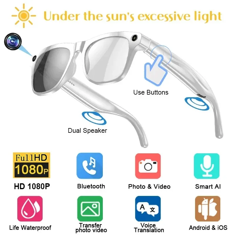 Slimme bril met ai-camera bluetooth-bellen en spraakassistent_voghion.com
