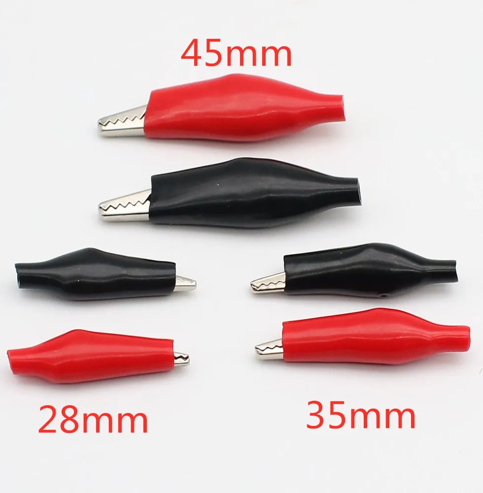 Alligator Clips Electrical Clamp Test Clip 10pcs/lot 28mm/35mm/45mm Metal Alligator Clip G98 Crocodile Electrical Clamp for Testing Probe Meter Black/Red with Plastic Boot